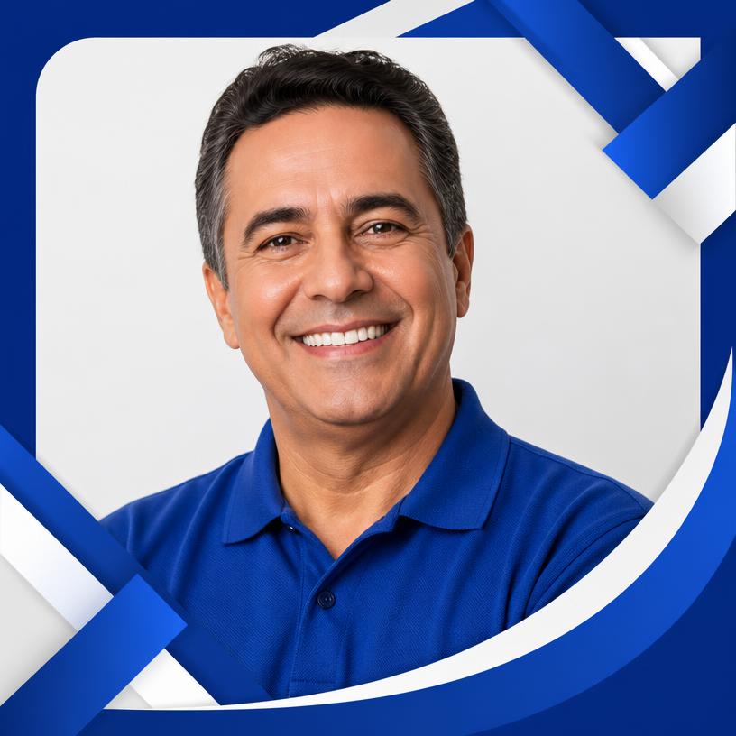Simulação de foto de apoiador com moldura azul de campanha